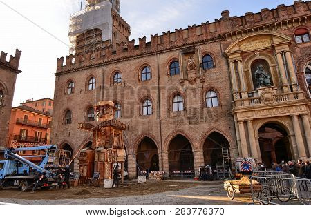 Bologna, Emilia Romagna, Italy. December 2018. Piazza Maggiore
