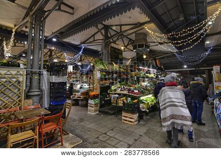 Modena, Emilia Romagna, Italy. December 2018. Interior Of The Albinelli Market,