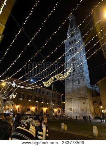 Modena, Emilia Romagna, Italy. December 2018. Ghirlandina Is The Bell Tower Of The City