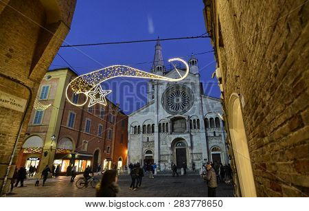 Modena, Emilia Romagna, Italy. The Magnificent Facade Of The Cathedral