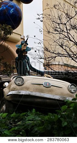Osaka, Japan - Feb 11 2019 : Lupin The 3rd Car Chase Xr Ride At The Entrance Of Lupin And  Jigen Fig