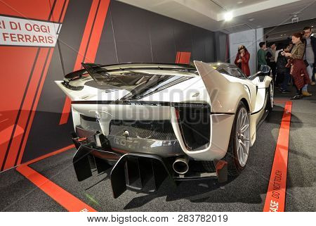Maranello, Italy, December 2018. In The Ferrari Museum, The Exhibition Hall Dedicated To The Most Re
