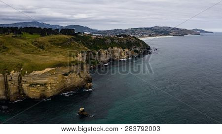 Aerial Photography Of Tunnel Beach In New Zealand, Dunedin, New Zealand Tunnel Beach, Dunedin, South
