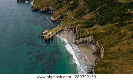 Aerial Photography Of Tunnel Beach In New Zealand, Dunedin, New Zealand Tunnel Beach, Dunedin, South