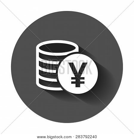 Yen, Yuan Money Currency Vector Icon In Flat Style. Yen Coin Symbol Illustration With Long Shadow. A