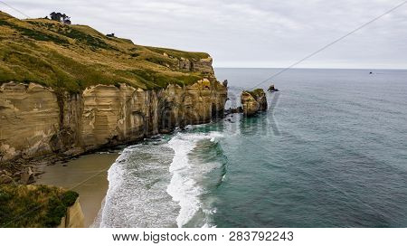 Aerial Photography Of Tunnel Beach In New Zealand, Dunedin, New Zealand Tunnel Beach, Dunedin, South