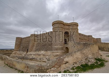 Chinchilla De Montearagon, Albacete, Spain; February 2017: Gate Of Castle Of Chinchilla De Monte-ara