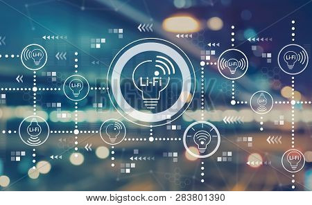 Lifi Theme With Blurred City Abstract Lights Background