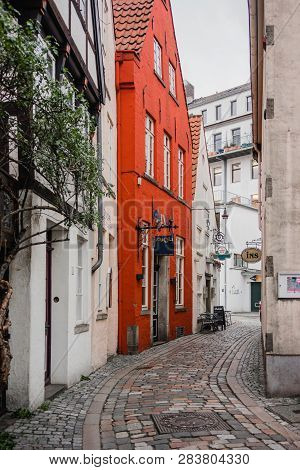Bremen, Germany, January, 2019 - Colorful Houses In Historic Schnoorviertel In Bremen, Germany