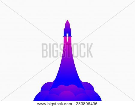 Rocket Launch, Spacecraft Flying Into Space. Modern Trend Futurism And Gradient. Vector Illustration