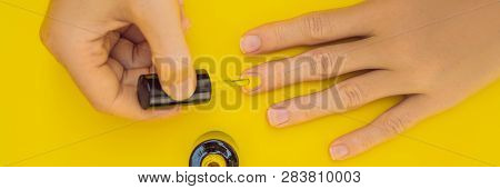Woman Hands Care. Top View Of Beautiful Smooth Womans Hands With Professional Nail Care Tools For Ma