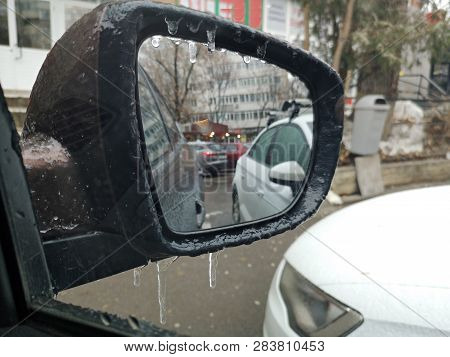 Freezing Rain On A Car - Photo Taken In Bucharest After The Freezing Rain In February 2019