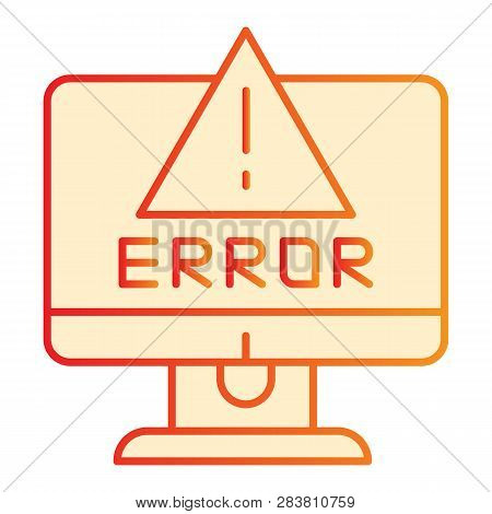 Alert On Computer Flat Icon. Computer Error Orange Icons In Trendy Flat Style. System Error Gradient