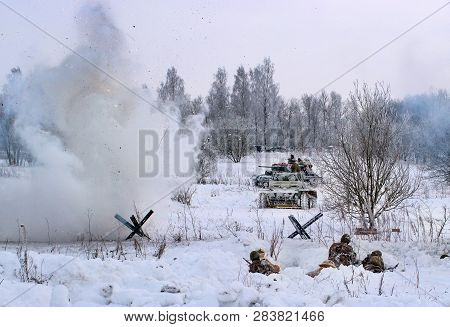 Krasnoye Selo, St. Petersburg, Russia - January 19, 2019: Military Historical Reconstruction - The B