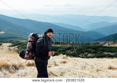 Hiking On The Mountain Slopes In Evrop.