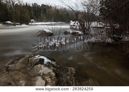 Waterfalls At Sauble Falls Provincial Park Ontario Canada In Winter Conditions