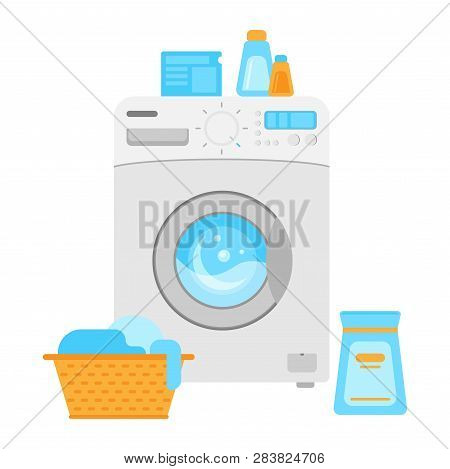 Washing Machine. Vector Drawing. Icon. Laundry. Flat Design