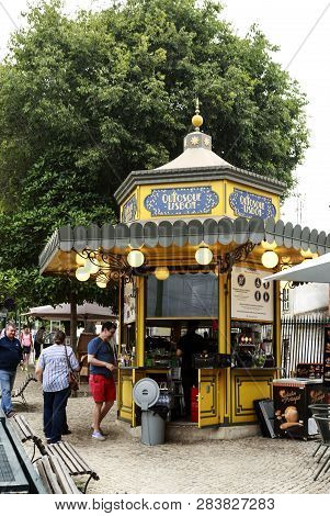 Lisbon - July 25, 2018:  Kiosks Are Small And Ornate Structures In Art Nouveau And/or Moorish Style 