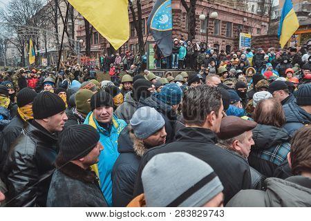 Ukraine, Kiev, January 18, 2014: Demonstration Antimaidan Against Euromaidan On Bessarabka In Kiev