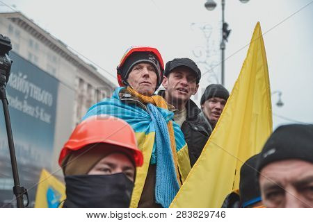 Ukraine, Kiev, January 18, 2014: Demonstration Antimaidan Against Euromaidan On Bessarabka In Kiev
