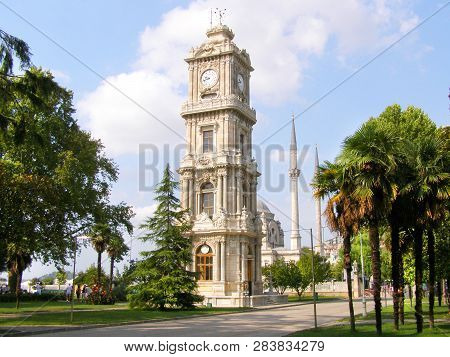 Clock Tower On The Territory Of The Dolmabahce Palace In Istanbul