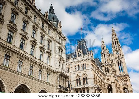 The Historical Vienna City Hall Building At Rathausplatz Built On 1883