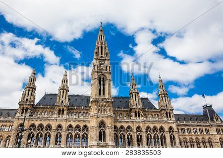 The Historical Vienna City Hall Building At Rathausplatz Built On 1883