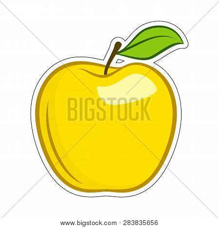 Yellow Granny Smith Apple Fruit With Leaf Flat Icon For Food Apps And Stickers