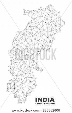 Abstract Chhattisgarh State Map Isolated On A White Background. Triangular Mesh Model In Black Color