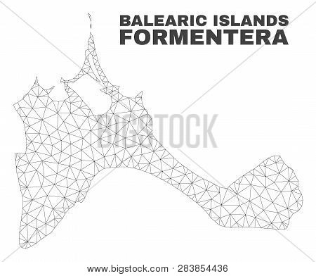 Abstract Formentera Island Map Isolated On A White Background. Triangular Mesh Model In Black Color 