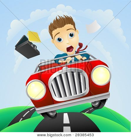 Young Businessman schnell klassisches Auto zu fahren