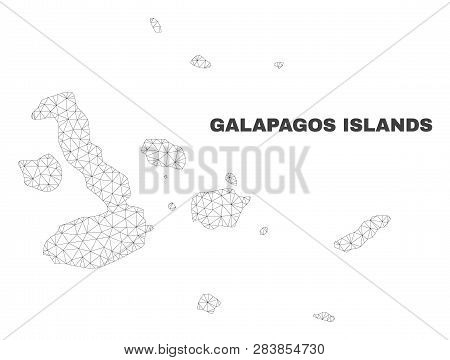 Abstract Galapagos Islands Map Isolated On A White Background. Triangular Mesh Model In Black Color 