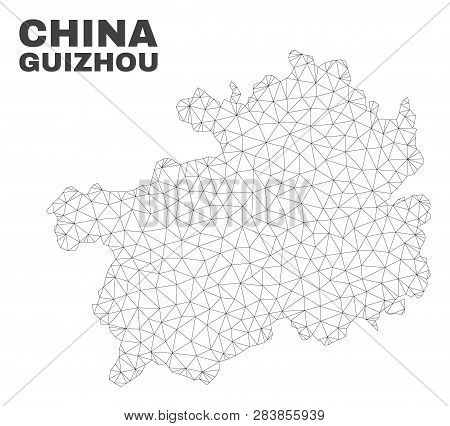 Abstract Guizhou Province Map Isolated On A White Background. Triangular Mesh Model In Black Color O