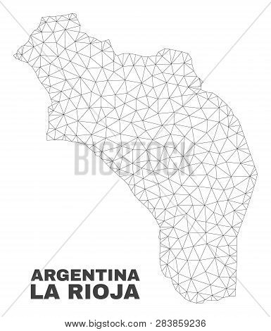 Abstract La Rioja Of Argentina Map Isolated On A White Background. Triangular Mesh Model In Black Co