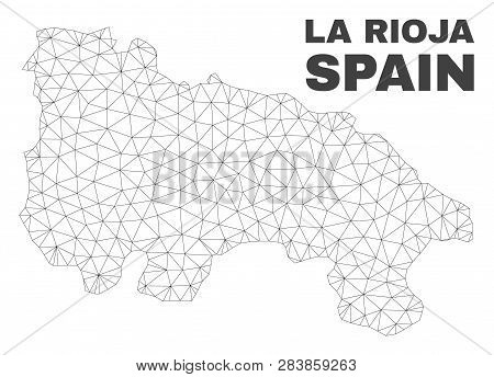 Abstract La Rioja Of Spain Map Isolated On A White Background. Triangular Mesh Model In Black Color 