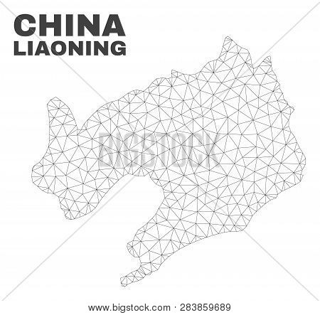 Abstract Liaoning Province Map Isolated On A White Background. Triangular Mesh Model In Black Color 