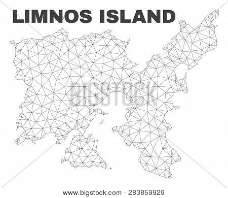 Abstract Limnos Island Map Isolated On A White Background. Triangular Mesh Model In Black Color Of L