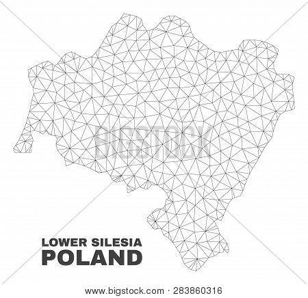 Abstract Lower Silesia Province Map Isolated On A White Background. Triangular Mesh Model In Black C