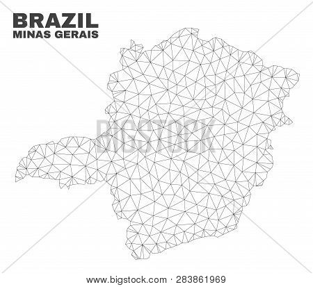 Abstract Minas Gerais State Map Isolated On A White Background. Triangular Mesh Model In Black Color
