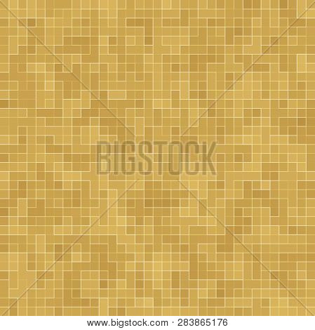Detail Of Yellow Gold Mosiac Texture Abstract Ceramic Mosaic Adorned Building. Abstract Seamless Pat