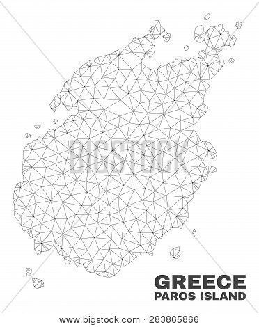 Abstract Paros Island Map Isolated On A White Background. Triangular Mesh Model In Black Color Of Pa