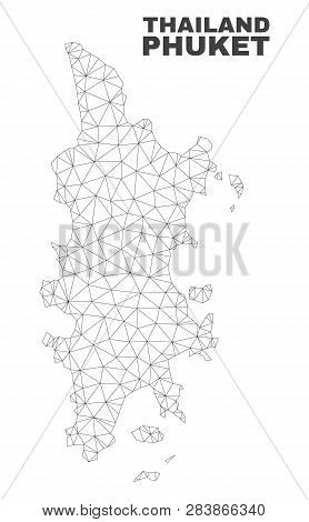 Abstract Phuket Map Isolated On A White Background. Triangular Mesh Model In Black Color Of Phuket M