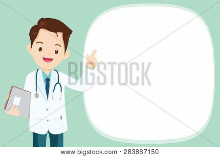 Doctor Present Sitting At The Table In Hospital, Infirmary, Clinic.healthcare Concept.character Prof