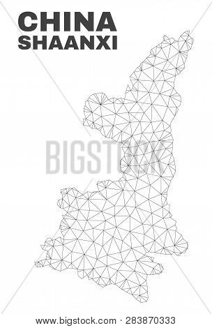 Abstract Shaanxi Province Map Isolated On A White Background. Triangular Mesh Model In Black Color O