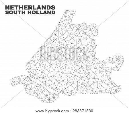 Abstract South Holland Map Isolated On A White Background. Triangular Mesh Model In Black Color Of S
