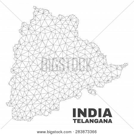 Abstract Telangana State Map Isolated On A White Background. Triangular Mesh Model In Black Color Of