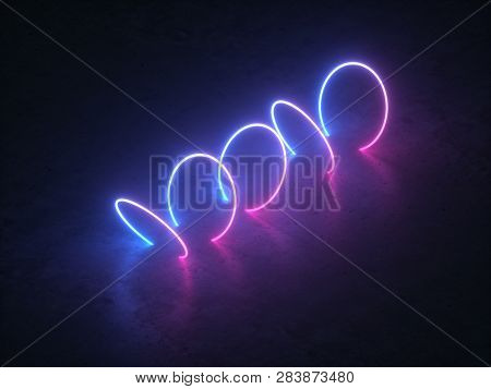 The Neon Rings On A Dark Background. Abstract Futuristic Background. Abstract Gradient Blue Purple P