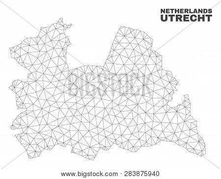 Abstract Utrecht Province Map Isolated On A White Background. Triangular Mesh Model In Black Color O