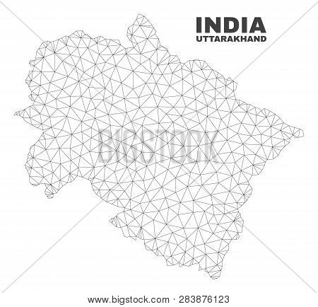 Abstract Uttarakhand State Map Isolated On A White Background. Triangular Mesh Model In Black Color 