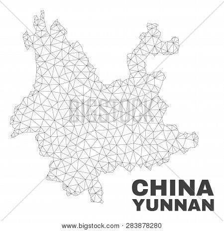 Abstract Yunnan Province Map Isolated On A White Background. Triangular Mesh Model In Black Color Of